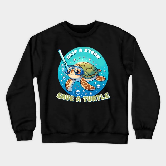 Skip a straw Save a turtle Crewneck Sweatshirt by MZeeDesigns